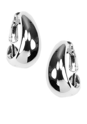 Anne Klein Silver Tone J Hoop Clip Earrings