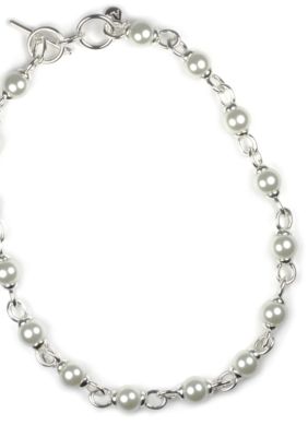 Anne Klein White Pearl and Silver Link Necklace