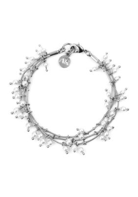 Anne Klein Three Row Silver Tone and Pearl Bracelet