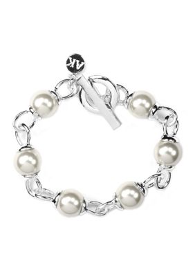 Anne Klein Silver and Pearl Link Bracelet 