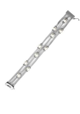 Anne Klein White Pearl and Silver Mesh Bracelet