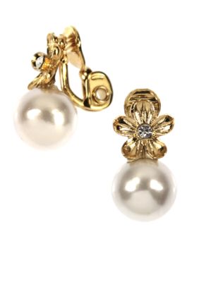 Anne Klein Flower Pearl Clip Earrings
