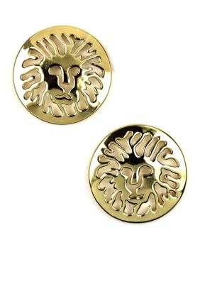 Anne Klein Gold Lion Logo Pierced Button Earrings