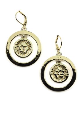 Anne Klein Gold Leverback Drop with Lion Logo Motif