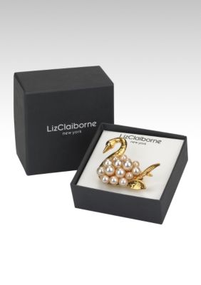 Liz Claiborne New York Pearl Swan Brooch