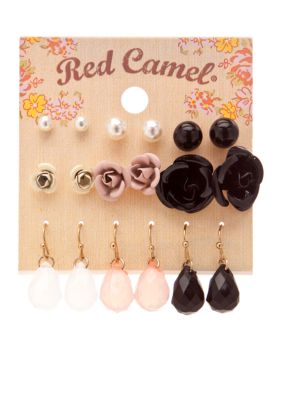Red Camel Nine Pair Flower Earring Set