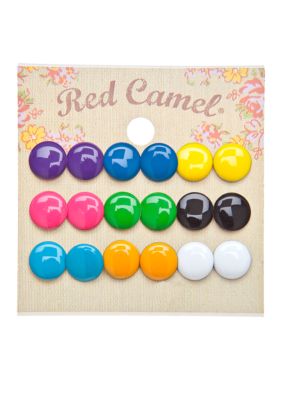 Red Camel 9 Pair Neon Button Earring Set