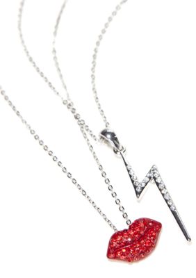 Red Camel&reg; Two-Piece Lips & Lightning Bolts Necklace Set