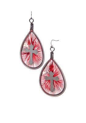 Red Camel&reg; Red Thread Wrapped Cross Earrings