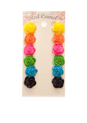 Red Camel Multi Flower Earring Set