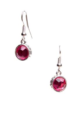 Kim Rogers Drop Pierced Fuchsia Earring in Silver Tone