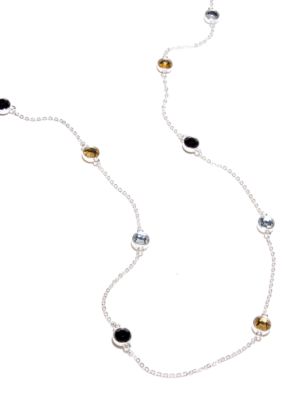 Kim Rogers 36 Inch Multi Stone Channel Necklace in Silver Plate