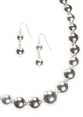 Kim Rogers Silver Graduated Bead Necklace & Earring Set