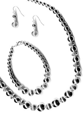 Kim Rogers Graduated Textured Beads Necklace, Bracelet And Earrings Set
