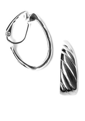 Kim Rogers Silver-tone Tapered Clip Hoop Earrings