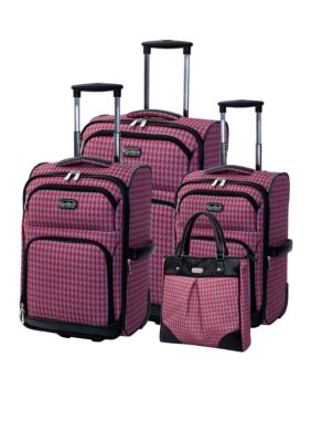 Jessica Simpson Houndstooth Luggage Collection- Red