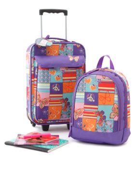 J Khaki 2-piece Luggage Set - Butterfly