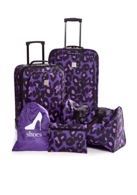 New Directions 5 Piece Luggage Set - Purple Leopard