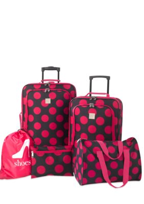 New Directions 5 Piece Luggage Set - Pink Dot