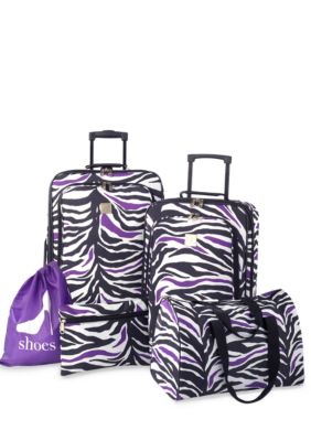 New Directions 5 Piece Luggage Set - Black and Purple Zebra