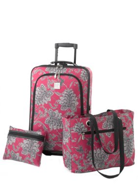 New Directions 3 Piece Luggage Set - Pink Floral Scroll