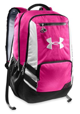 Under Armour Hustle Backpack in Pinkadelic with White