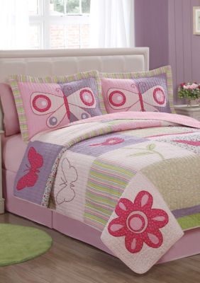 Casual Butterflies Multicolored Twin Quilt 66-in. x 86-in. with Sham 20-in. x 26-in.