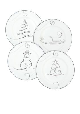 Noritake Platinum Wave Holiday Set of 4 Appetizer Plates
