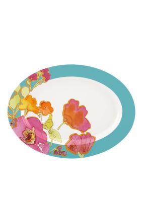 Floral Fusion Aqua Oval Platter