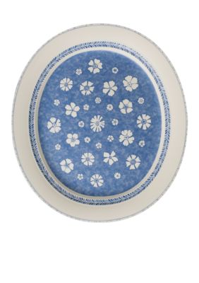 Farmhouse Touch Blue Flowers Oval Platter