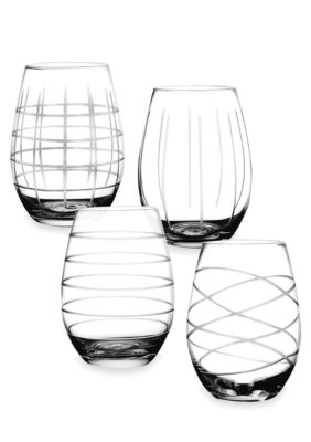Crystal Clear Medallion Set of 4 Stemless Goblets