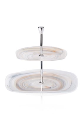 Vietri Alabaster Glass Square Two Tiered Plate