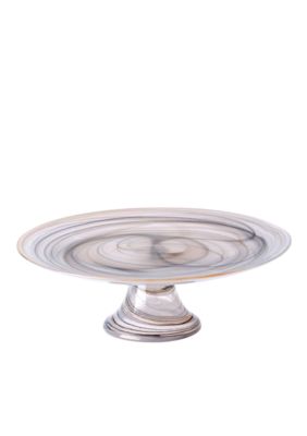 Vietri Alabaster Glass Taupe Footed Cake Stand