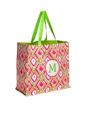 Home Accents&reg; Monogram Pink Green Ikat Shopper Tote
