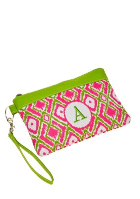 Home Accents Monogram Pink Green Ikat Wristlet