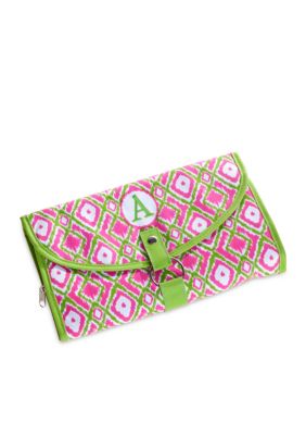 Home Accents Monogram Pink Green Ikat Cosmetic Bag