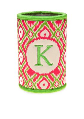 Home Accents Monogram Pink Green Ikat Koozie