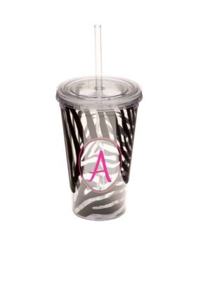 Home Accents Zebra Monogram Tumbler 16 oz - More Letters Available
