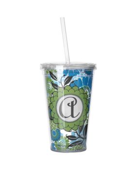 Home Accents Monogram Blue Floral Tumbler 16 oz - More Letters Available