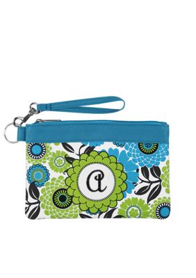 Home Accents Monogram Blue Floral Wristlet