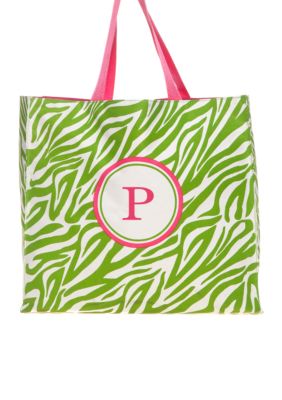 Home Accents&reg; Monogram Green Zebra Shopper Tote - More Letters Available