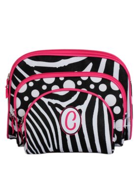 Home Accents Monogram Zebra 3-Piece Cosmetic Case Set