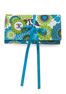 Home Accents Monogram Blue Floral Jewelry Travel Case