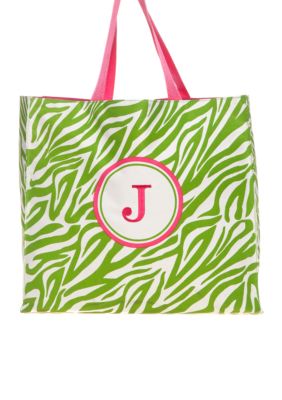 Home Accents Monogram Green Zebra Shopper Tote - More Letters Available