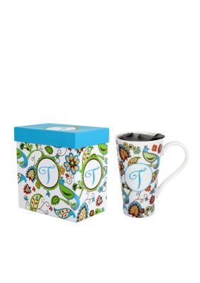 Home Accents Monogram Bird Floral Boxed Latte Mug