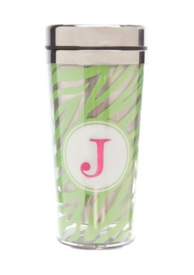 Home Accents Monogram Green Zebra Travel Mug - More Letters Available