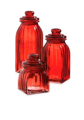Home Accents Red Glass Jars Set of 3 - Online Only