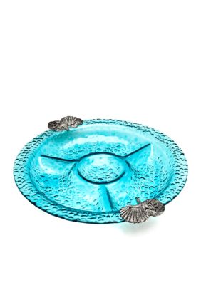 Home Accents Blue Bubble Chip and Dip Server