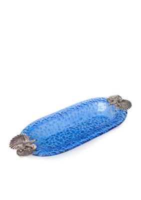 Home Accents&reg; Blue Bubble Shell Oval Tray