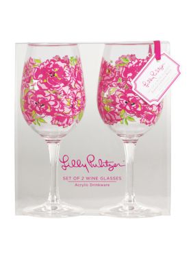 Lilly Pulitzer Acrylic Set of 2 Wine Glass Lucky Charms Green